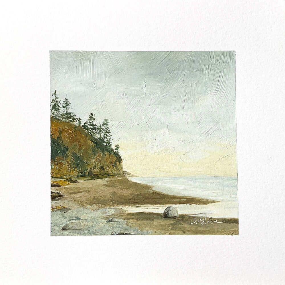 READ 8x8 PNW Original Oil Painting Seascape Pacific Coastal Ocean Sunset Signed